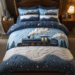 Yuletide Express 3 Piece Quilted Bedding Set Gift For Holiday Decor Lovers