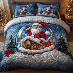 Santa Delight 3 Piece Quilted Bedding Set Christmas Gift For Holiday Decor Lovers
