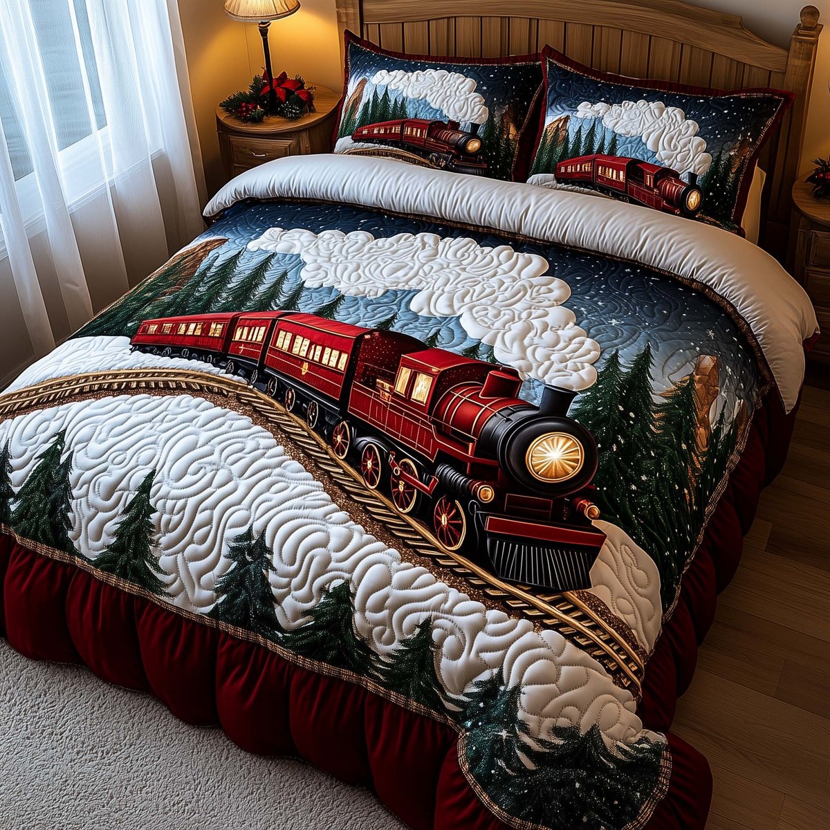 Yuletide Express 3 Piece Quilted Bedding Set Gift For Holiday Decor Lovers