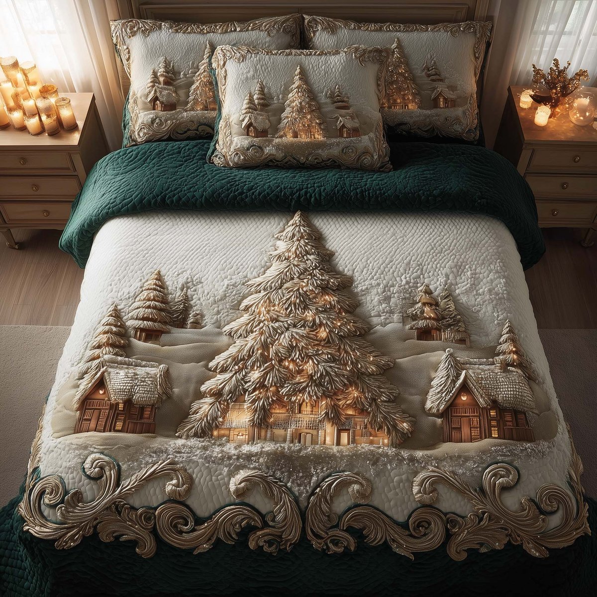 Evergreen Charm 3 Piece Quilted Bedding Set Gift For Holiday Decor Lovers
