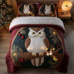 Celestial Owl 3 Piece Quilted Bedding Set Gift For Bird Lovers