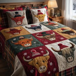 Highland Farmstead Highland Cow 3 Piece Quilted Bedding Set Gift For Cow Lovers