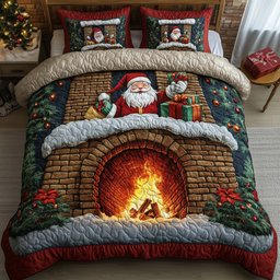 Santa Delight 3 Piece Quilted Bedding Set Christmas Gift For Holiday Decor Lovers