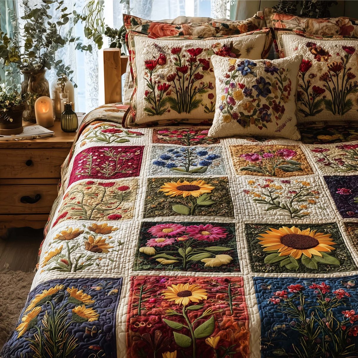 Wild Flora 3 Piece Quilted Bedding Set Gift For Flower Lovers