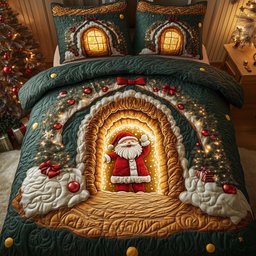 Santa Delight 3 Piece Quilted Bedding Set Christmas Gift For Holiday Decor Lovers