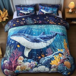 Prism Whale 3 Piece Quilted Bedding Set Gift For Home Decor Lovers