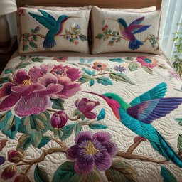 Hummingbird Heaven 3 Piece Quilted Bedding Set Gift For Bird Lovers