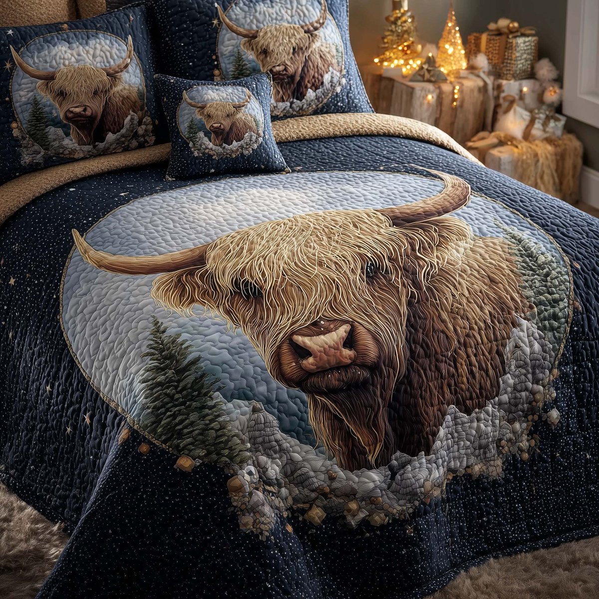 Highland Cow Dream 3 Piece Quilted Bedding Set Gift For Cow Lovers