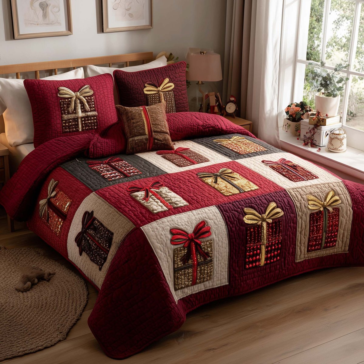 Patchwork Gifts 3 Piece Quilted Bedding Set Gift For Home Decor Lovers