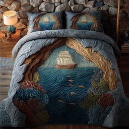 Majestic Ship Bear 3 Piece Quilted Bedding Set Gift For Bear Lovers