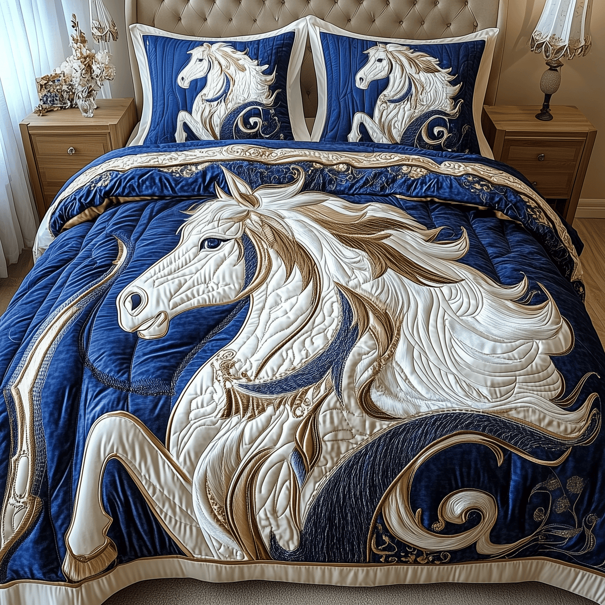 Horse 3 Piece Quilted Bedding Set Gift For Horse Lovers