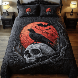 Mystical Night Skull 3 Piece Quilted Bedding Set Gift For Gothic Decor Lovers