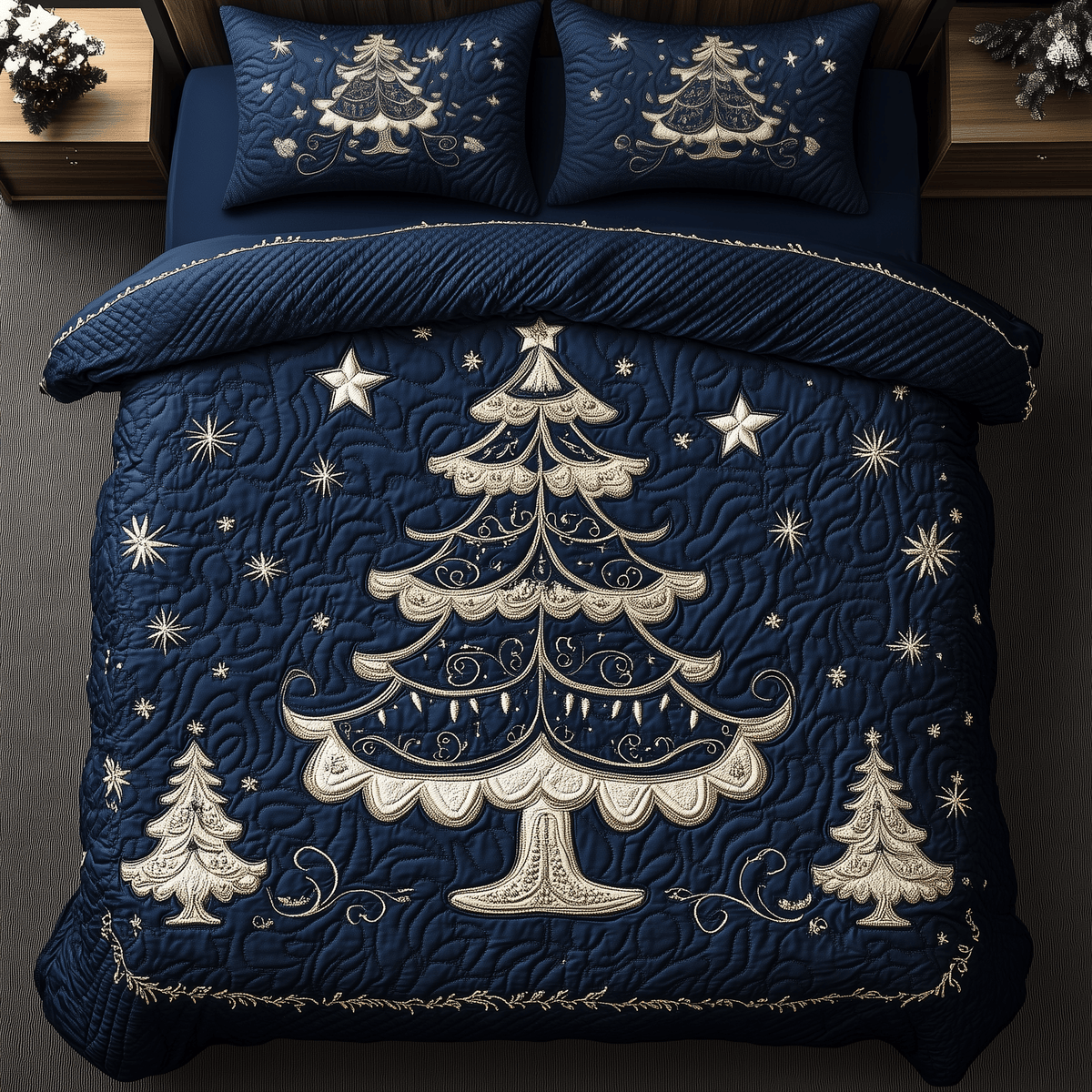 Tree 3 Piece Quilted Bedding Set Christmas Gift For Holiday Decor Lovers