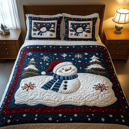 Snowman 3 Piece Quilted Bedding Set Gift For Holiday Decor Lovers