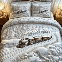 Elegant Train to Snowy Wonderland 3 Piece Quilted Bedding Set Gift For Holiday Decor Lovers