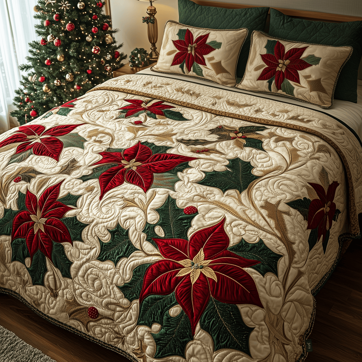 Festive Floral Dream 3 Piece Quilted Bedding Set Christmas Gift For Flower Lovers