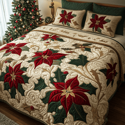Festive Floral Dream 3 Piece Quilted Bedding Set Christmas Gift For Flower Lovers