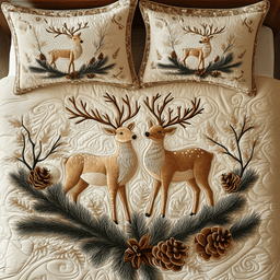 Reindeer Couple 3 Piece Quilted Bedding Set Christmas Gift For Holiday Decor Lovers