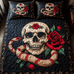 The Enchanted Skull 3 Piece Quilted Bedding Set Gift For Gothic Decor Lovers