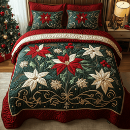 Festive Floral Dream 3 Piece Quilted Bedding Set Christmas Gift For Flower Lovers