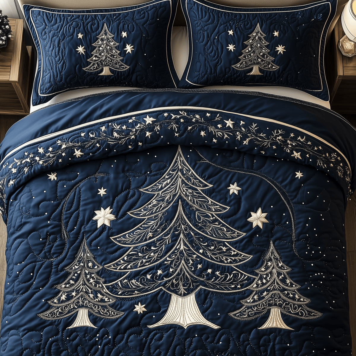 Tree 3 Piece Quilted Bedding Set Christmas Gift For Holiday Decor Lovers