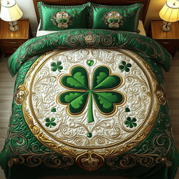 Lucky Irish Shamrock 3 Piece Quilted Bedding Set Gift For Home Decor Lovers