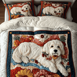 Floral Maltese 3 Piece Quilted Bedding Set Gift For Flower Lovers