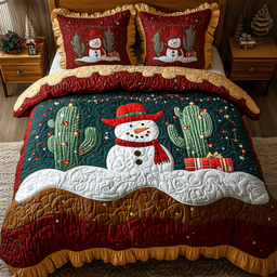 Joyful Cactus 3 Piece Quilted Bedding Set Christmas Gift For Holiday Decor Lovers