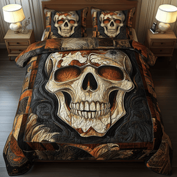 Mystique Solo Skull 3 Piece Quilted Bedding Set Gift For Gothic Decor Lovers