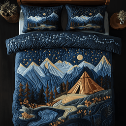 Serene Camping Night 3 Piece Quilted Bedding Set Gift For Campers