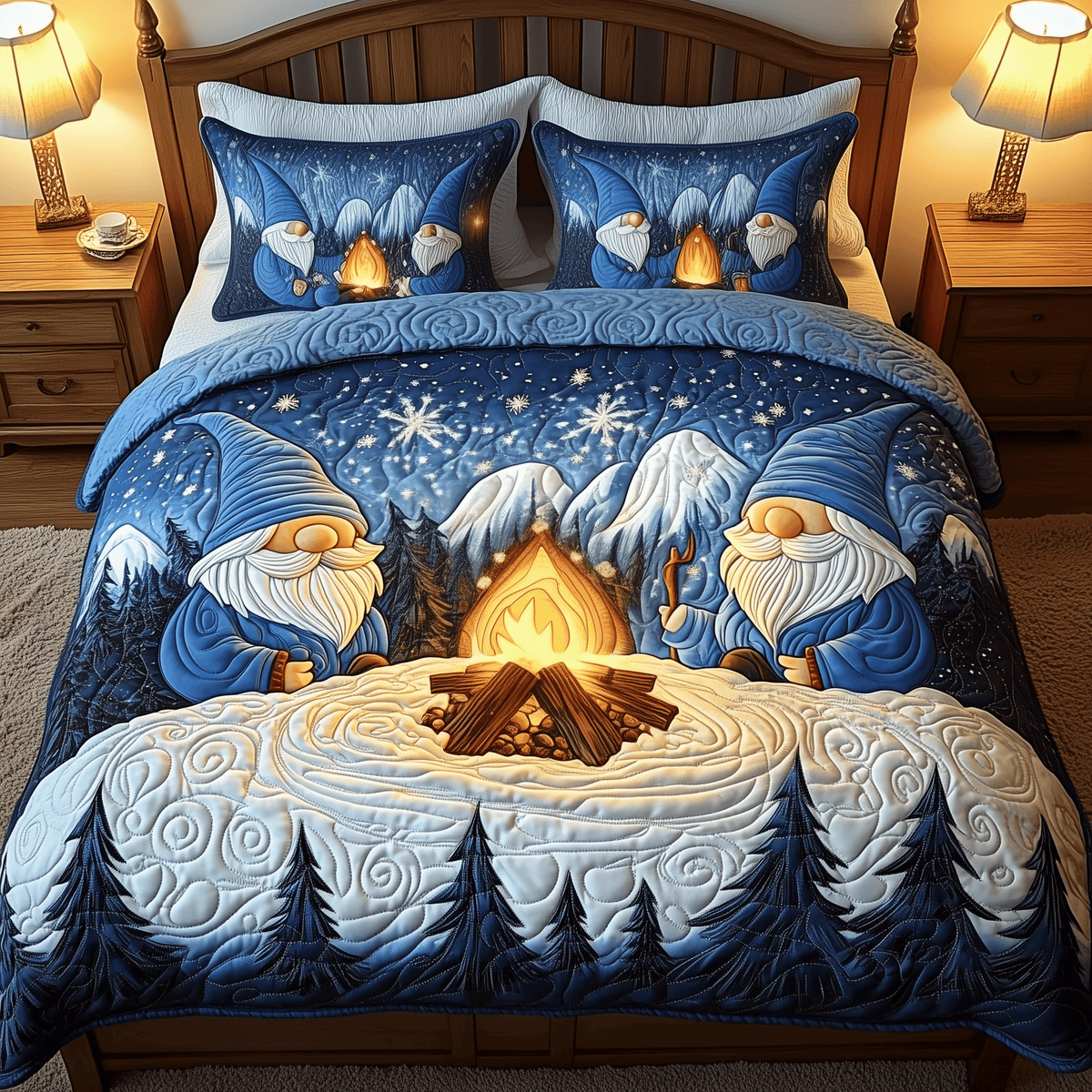 Gnomes 3 Piece Quilted Bedding Set Christmas Gift For Holiday Decor Lovers