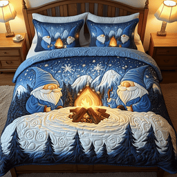 Gnomes 3 Piece Quilted Bedding Set Christmas Gift For Holiday Decor Lovers