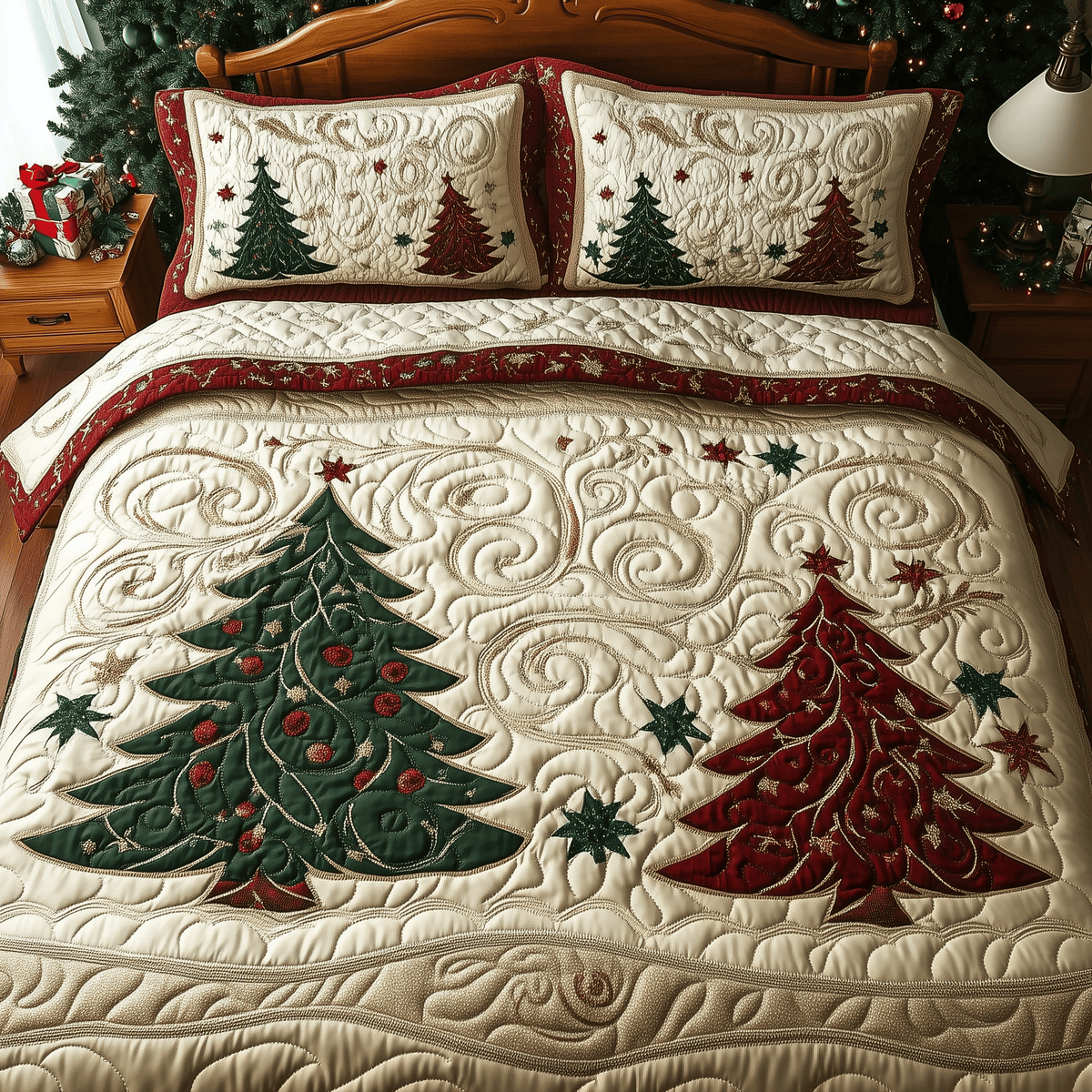 Forest 3 Piece Quilted Bedding Set Christmas Gift For Nature Lovers