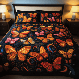 Butterflies Deep Night Butterfly 3 Piece Quilted Bedding Set Gift For Butterfly Lovers