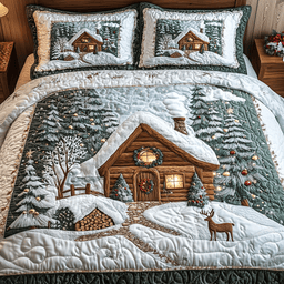 Winter Wonderland 3 Piece Quilted Bedding Set Christmas Gift For Holiday Decor Lovers