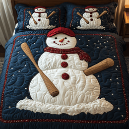 Baseball Snowman 3 Piece Quilted Bedding Set Gift For Sports Fans