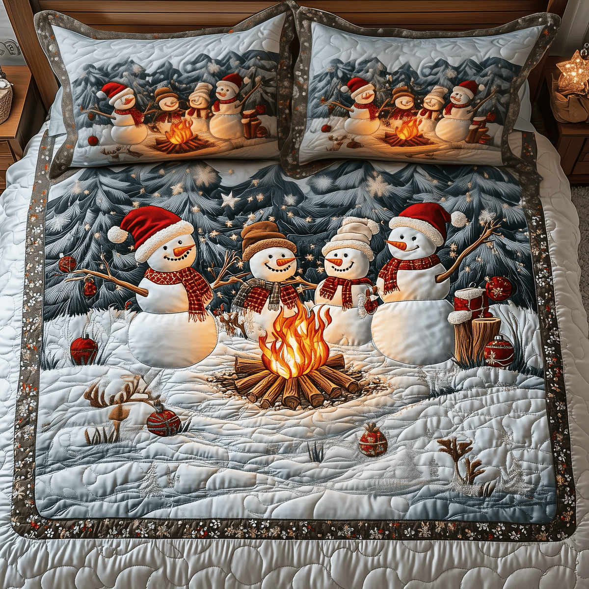 Cozy Winter 3 Piece Quilted Bedding Set Christmas Gift For Holiday Decor Lovers
