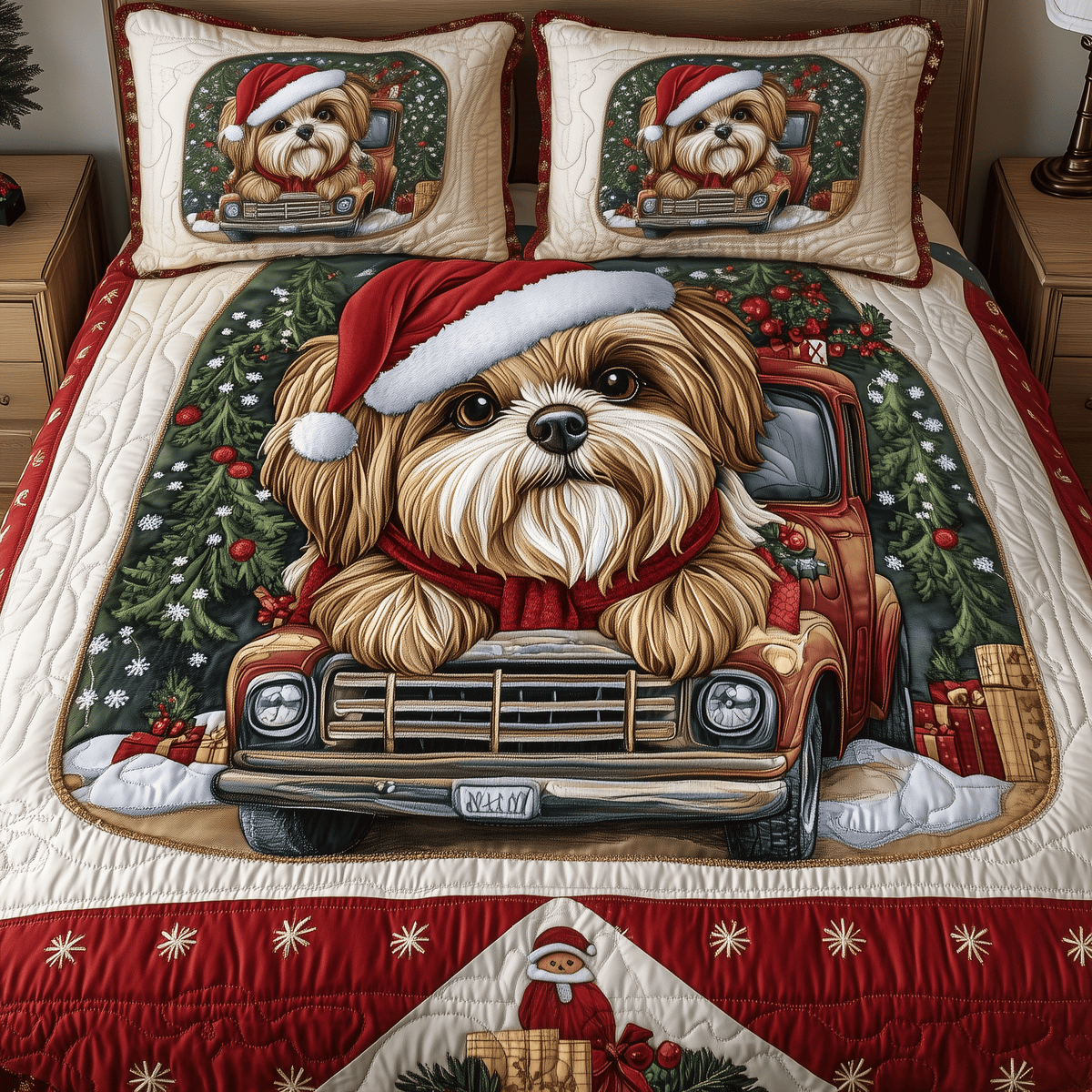 Shih Tzu Dog 3 Piece Quilted Bedding Set Christmas Gift For Holiday Decor Lovers