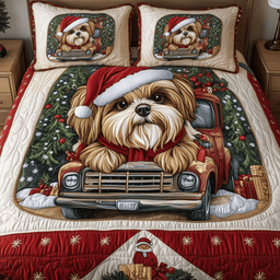 Shih Tzu Dog 3 Piece Quilted Bedding Set Christmas Gift For Holiday Decor Lovers