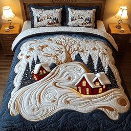 Village 3 Piece Quilted Bedding Set Christmas Gift For Holiday Decor Lovers