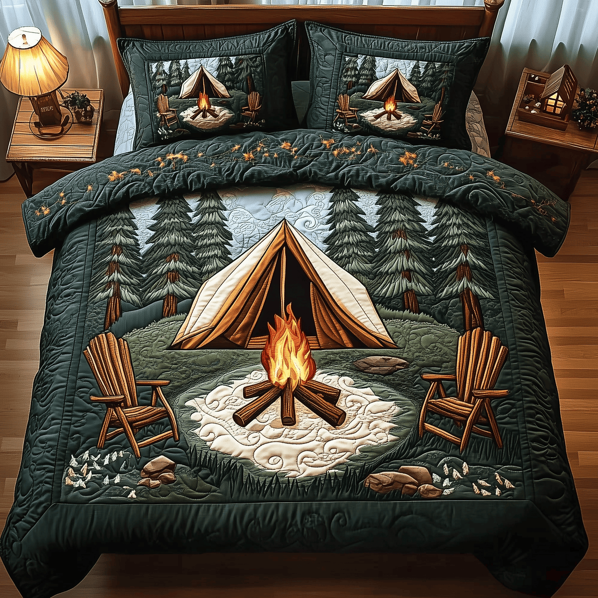 Peaceful Camping Life 3 Piece Quilted Bedding Set Gift For Campers