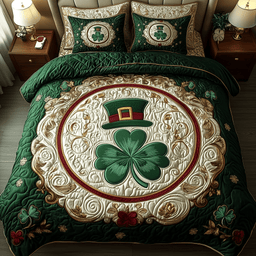 Lucky Irish Shamrock 3 Piece Quilted Bedding Set Gift For Home Decor Lovers