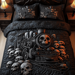 Train to the Skull Land 3 Piece Quilted Bedding Set Gift For Gothic Decor Lovers