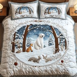 Whimsical Winter 3 Piece Quilted Bedding Set Christmas Gift For Holiday Decor Lovers