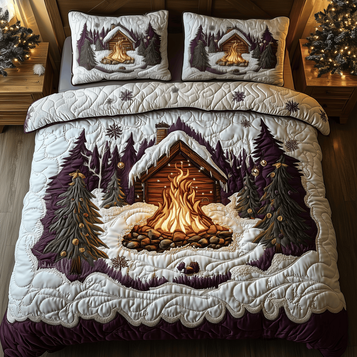 Cozy Winter 3 Piece Quilted Bedding Set Christmas Gift For Holiday Decor Lovers