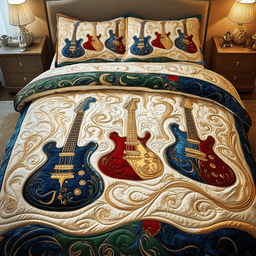 Elegant Guitar 3 Piece Quilted Bedding Set Gift For Music Lovers