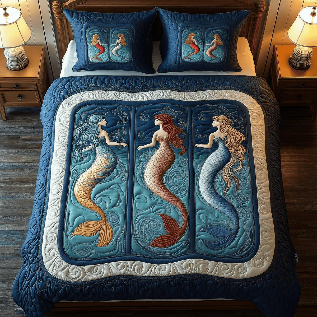 Ocean Mermaid Paradise 3 Piece Quilted Bedding Set Gift For Beach Lovers