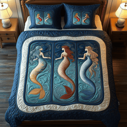 Ocean Mermaid Paradise 3 Piece Quilted Bedding Set Gift For Beach Lovers