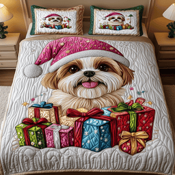 Shih Tzu Dog 3 Piece Quilted Bedding Set Christmas Gift For Holiday Decor Lovers