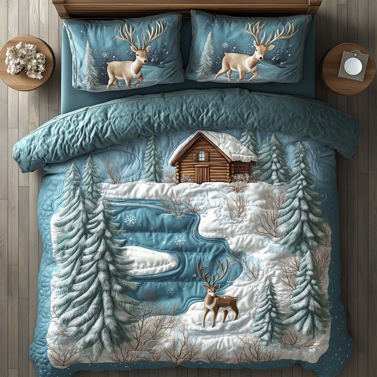 Winter Cabin 3 Piece Quilted Bedding Set Gift For Home Decor Lovers